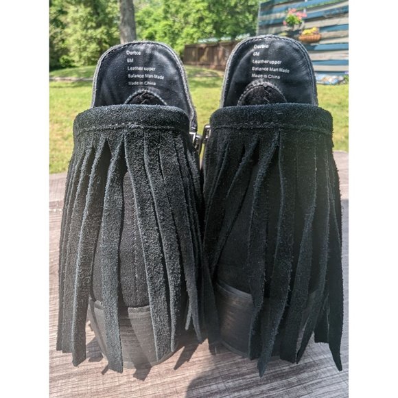Reba Derbie Leather Suede Bootie‎ Fringe Black Boots Size 6 - Picture 3 of 7